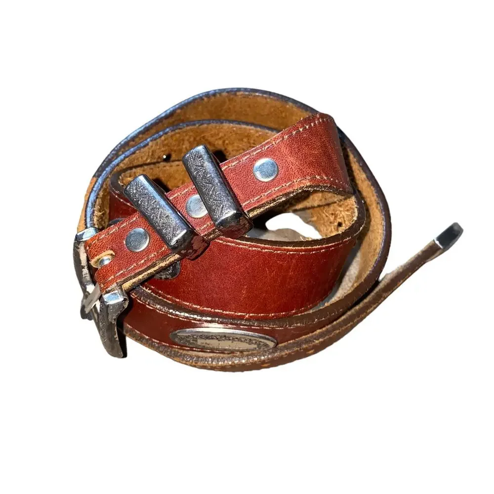 Vintage Genuine Leather Country Concho Western Brown Belt Silver 46